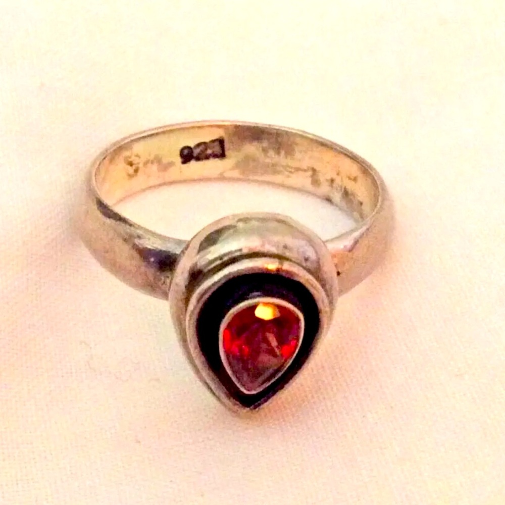 Silver Ring Garnet Stone Size 5 Adjustable 925 Silver